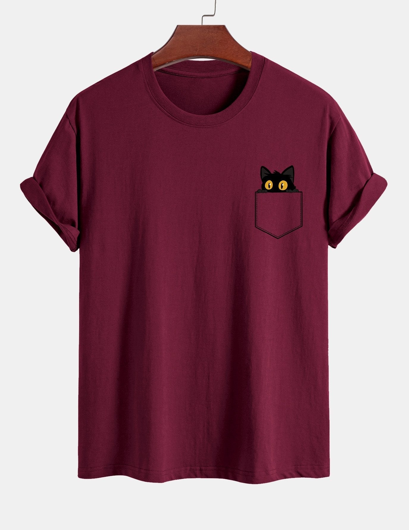 T-shirt van zwart katoen met print van een kat in reguliere pasvorm