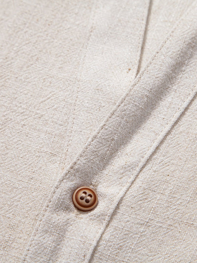 Linnen en rayon shirt met V-hals en korte mouwen