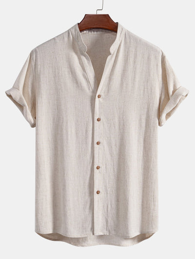 Linnen en viscose blouse met V-hals & Linnen broek met rechte pijpen