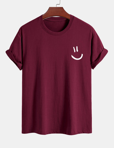 T-shirt van katoen met een smiley print in reguliere pasvorm