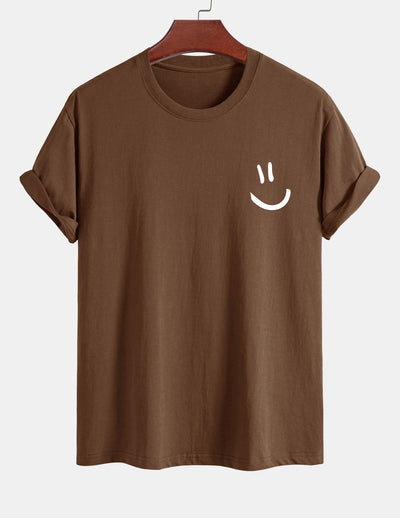 T-shirt van katoen met een smiley print in reguliere pasvorm