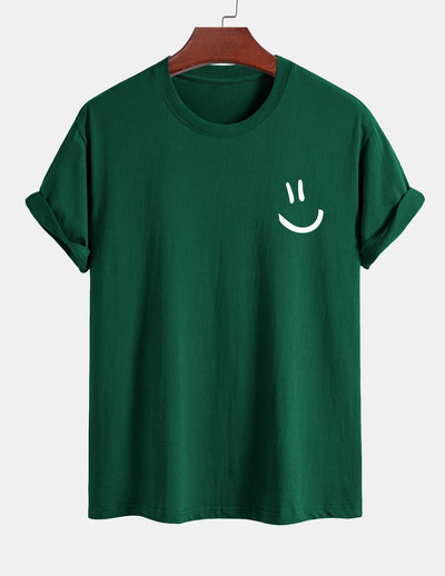 T-shirt van katoen met een smiley print in reguliere pasvorm
