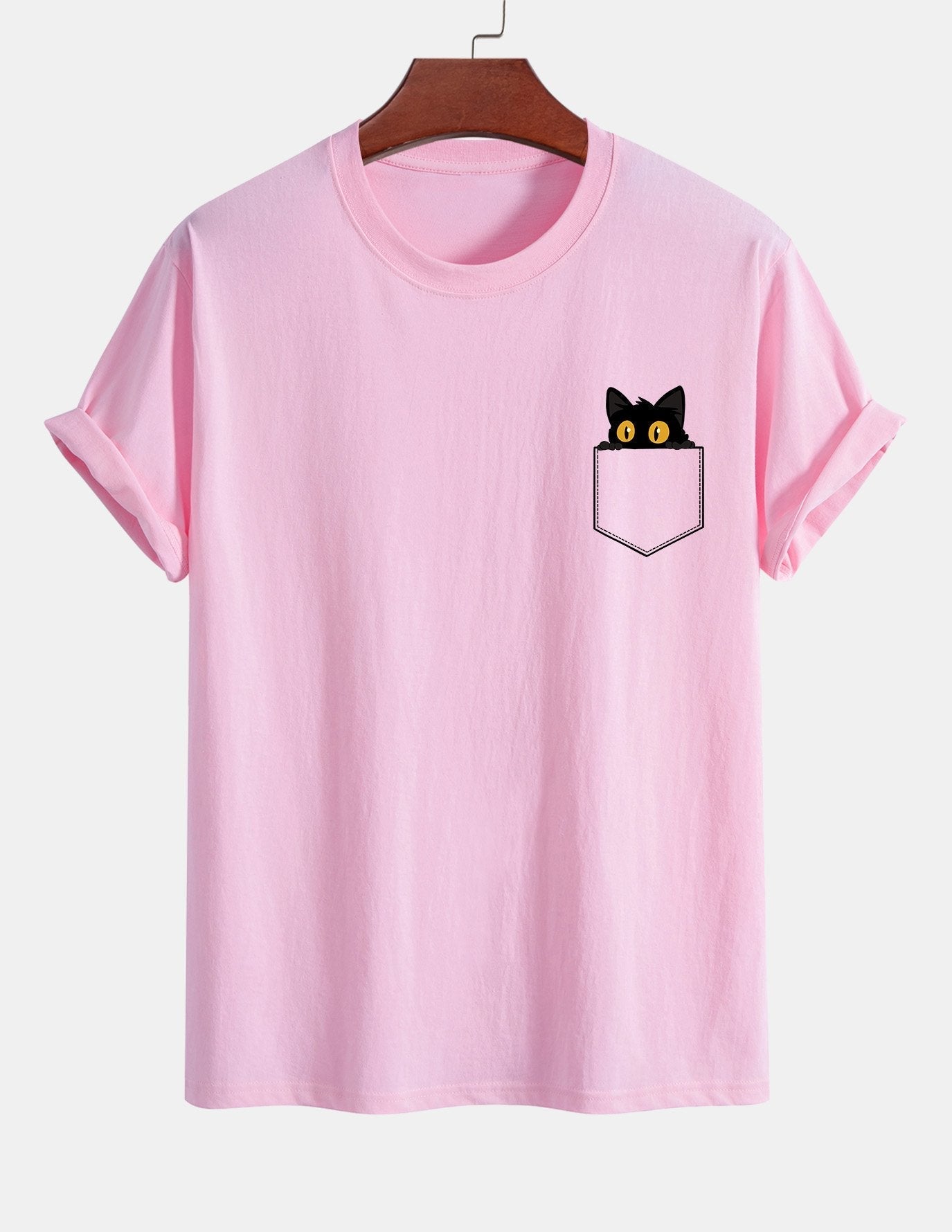 T-shirt van zwart katoen met print van een kat in reguliere pasvorm
