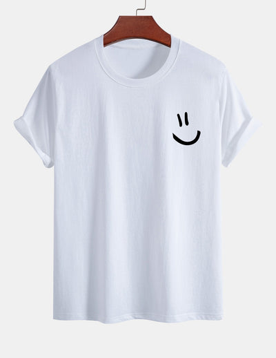 T-shirt van katoen met een smiley print in reguliere pasvorm