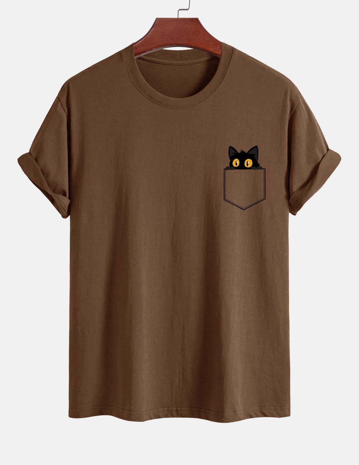 T-shirt van zwart katoen met print van een kat in reguliere pasvorm