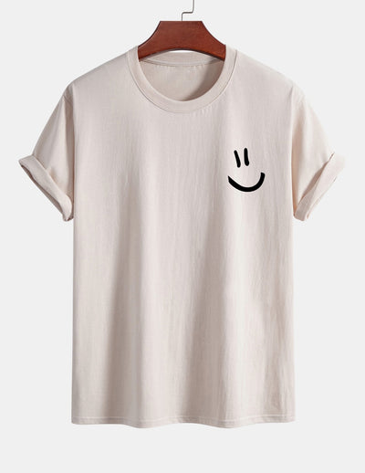 T-shirt van katoen met een smiley print in reguliere pasvorm