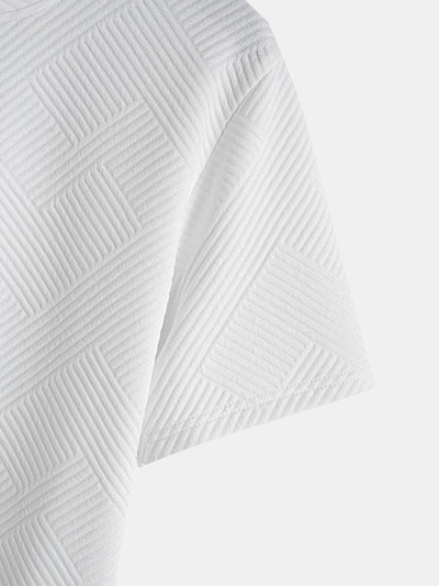 Gestreept jacquard T-shirt met korte mouwen en een gebogen zoom