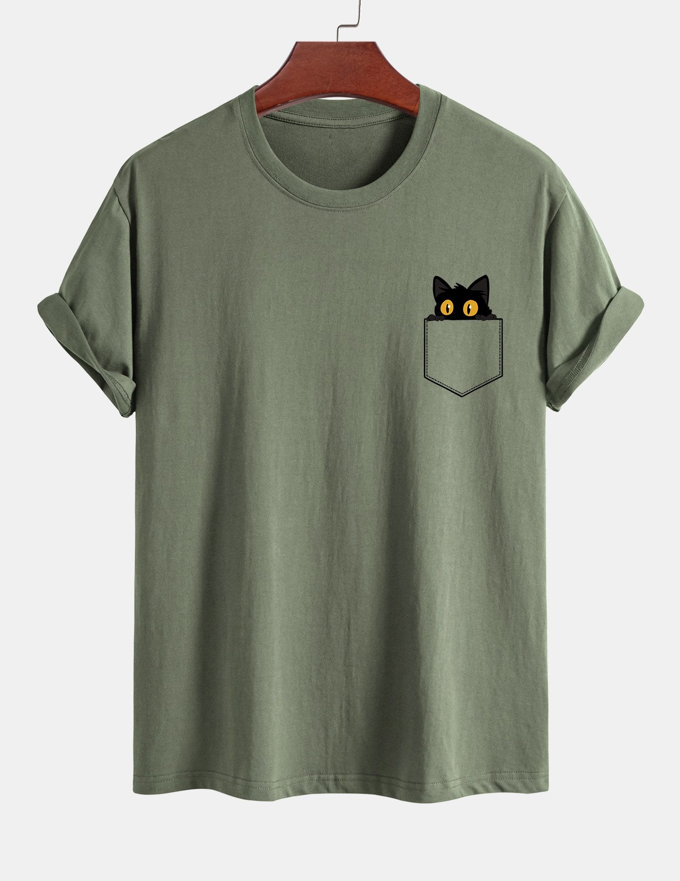 T-shirt van zwart katoen met print van een kat in reguliere pasvorm
