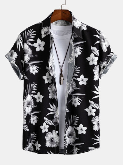 Tropische bloemenprint knoopshirt en zwemshorts