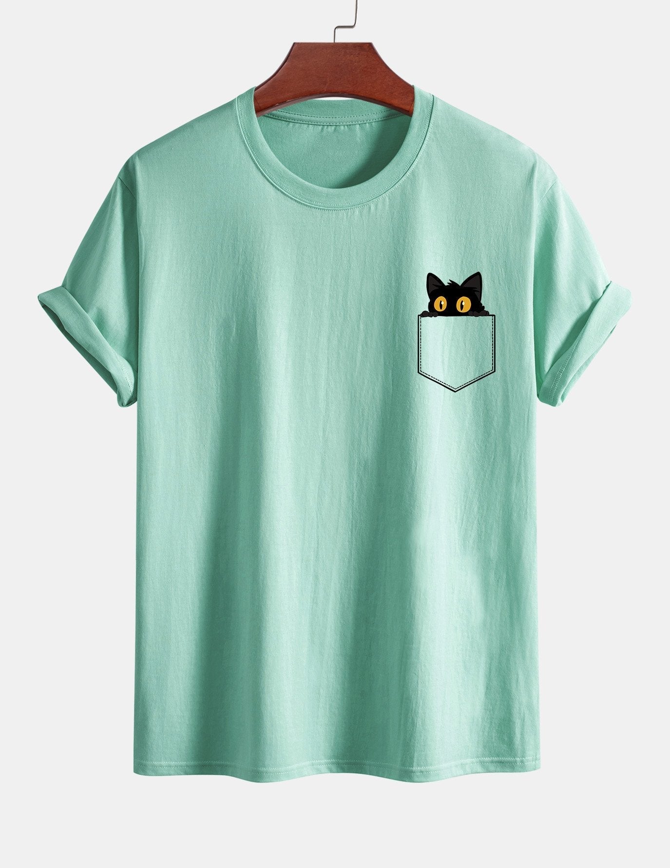 T-shirt van zwart katoen met print van een kat in reguliere pasvorm