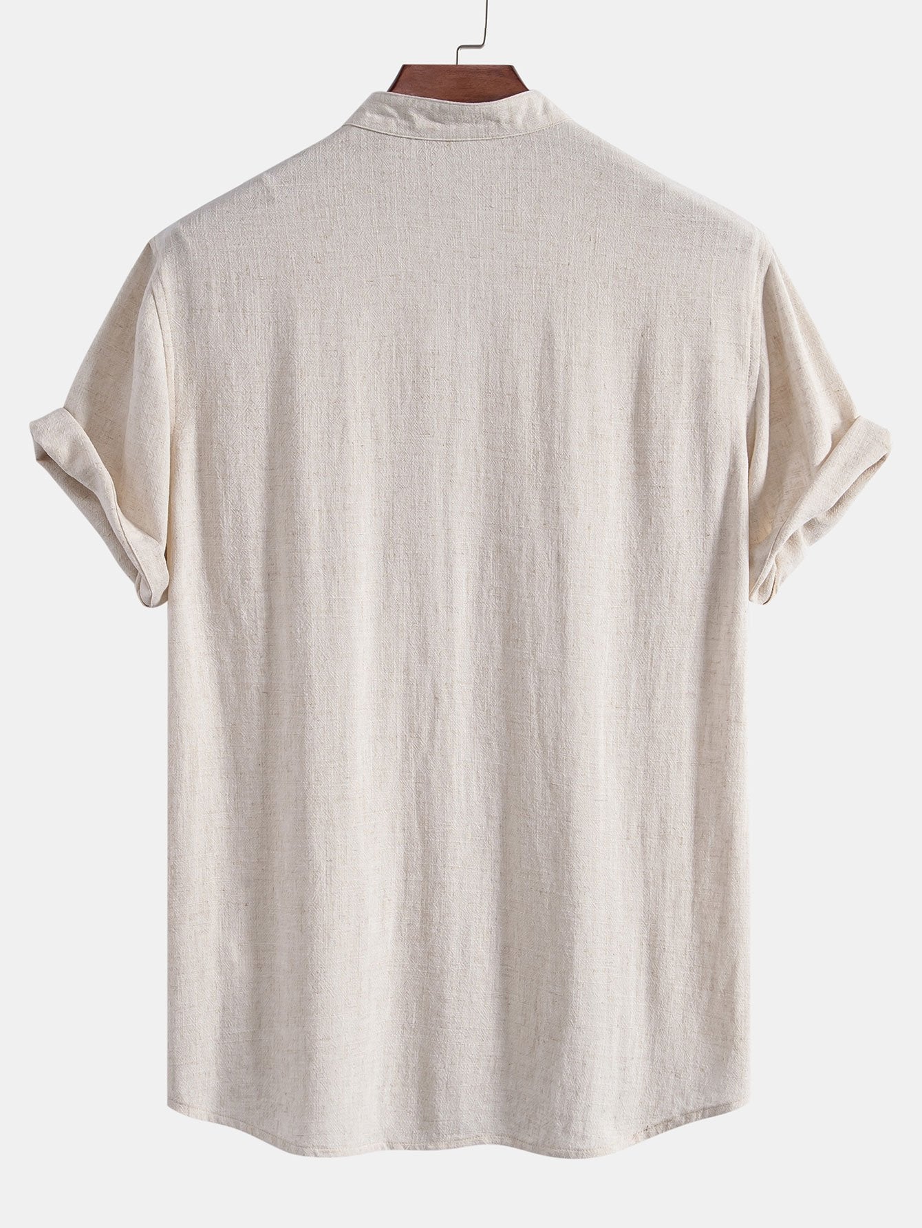 Linnen en rayon shirt met V-hals en korte mouwen