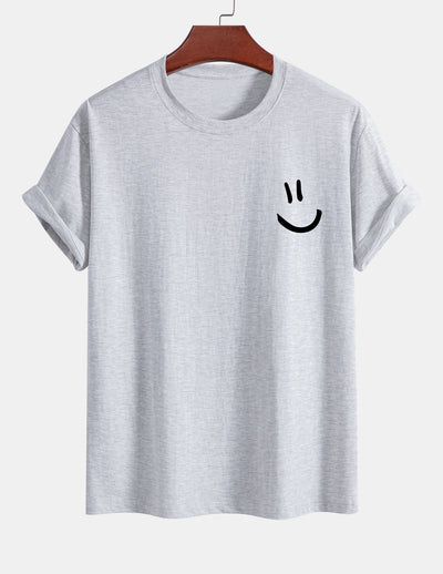 T-shirt van katoen met een smiley print in reguliere pasvorm