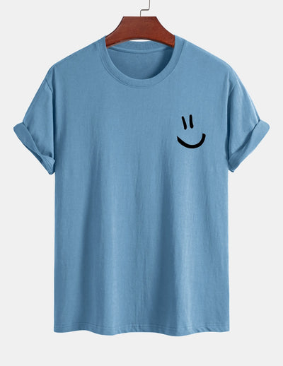 T-shirt van katoen met een smiley print in reguliere pasvorm