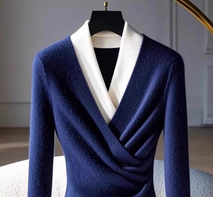 Tabea® | Blauwe V-hals Trui met Lange Mouwen